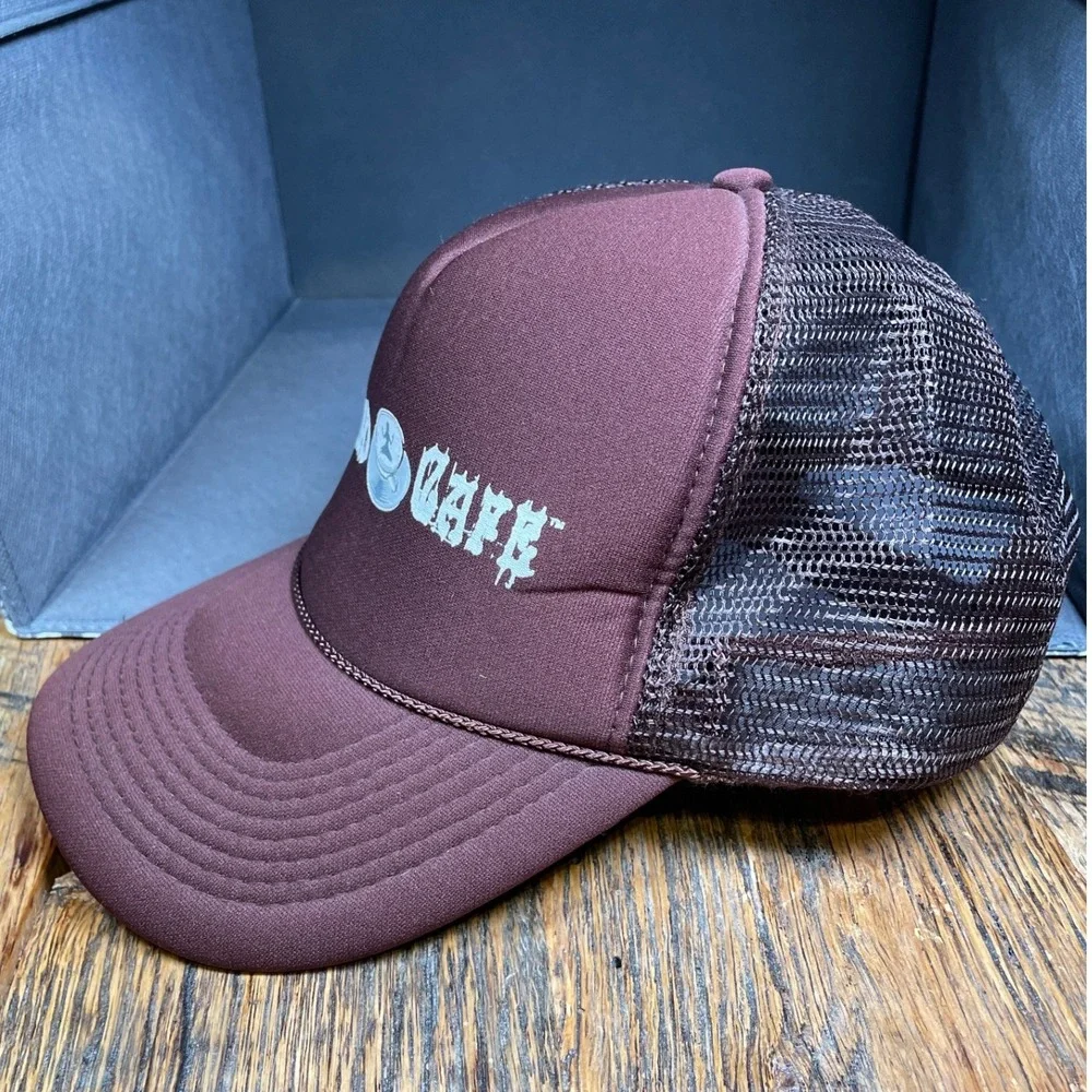 Rare Find Naked Cafe Trucker Hat Maroon Mesh Snapback Mesh Back Graphic Logo Cap